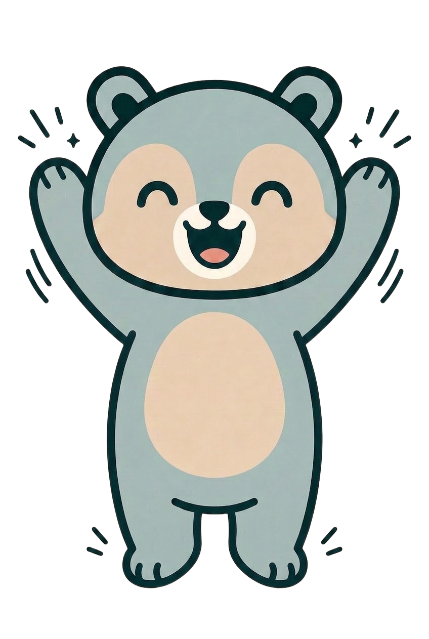 A happy Phonics Bear celebrating a little learning moment